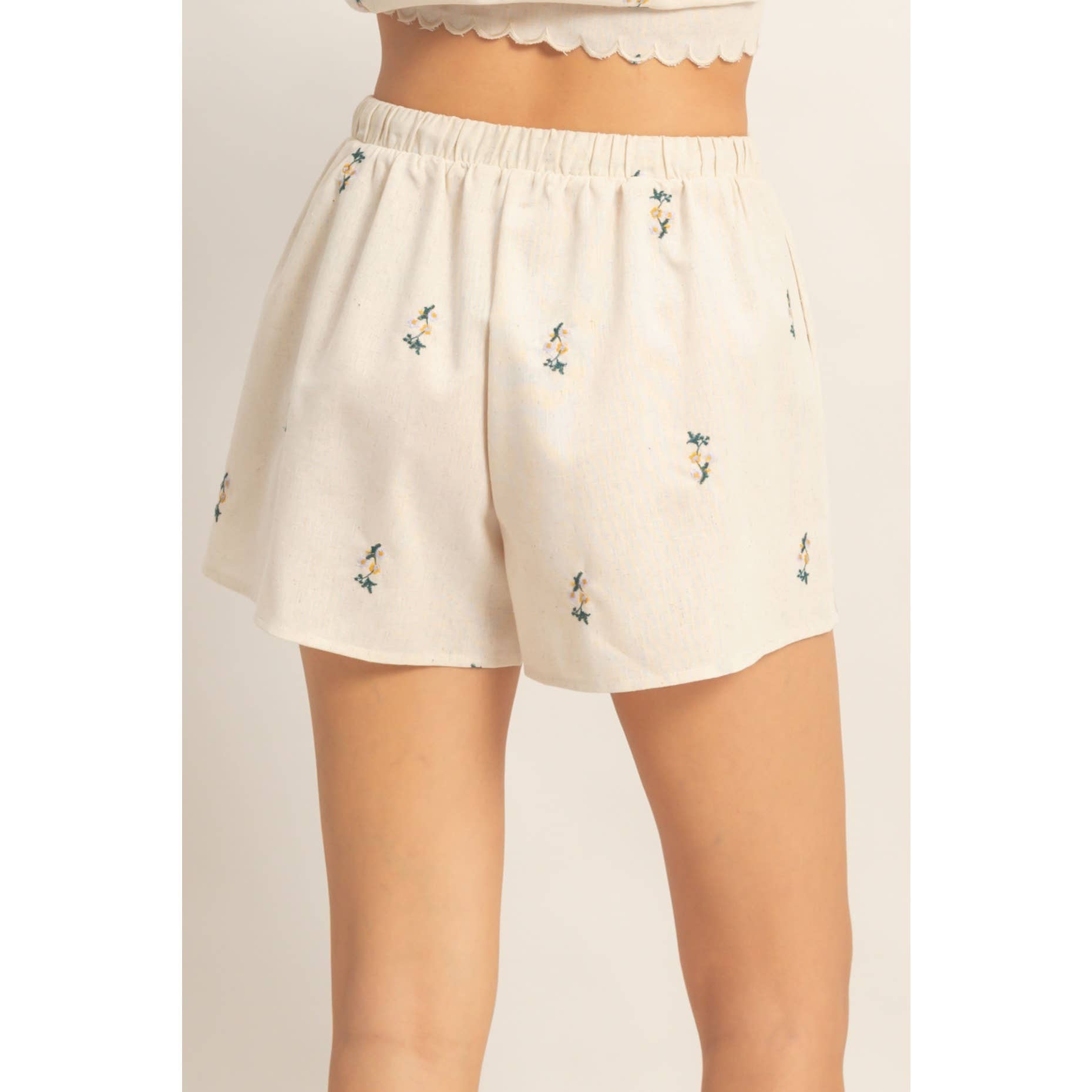 Bloom Babe Embroidered Drawstring Shorts