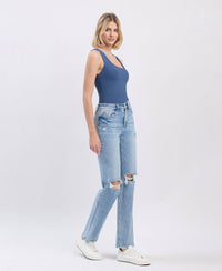 High Rise Distressed Straight Jean