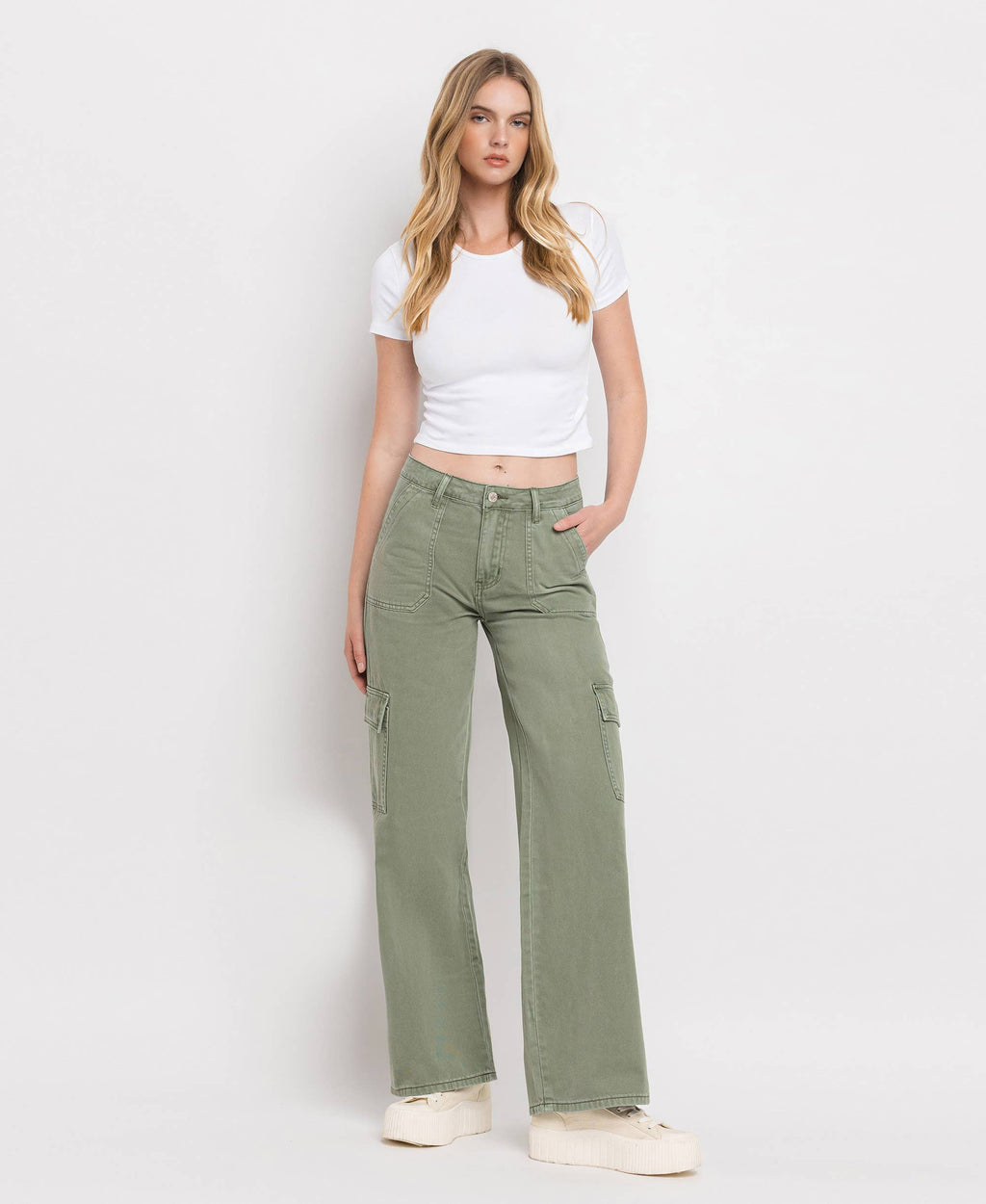 HIGH RISE UTILITY CARGO WIDE LEG JEANS
