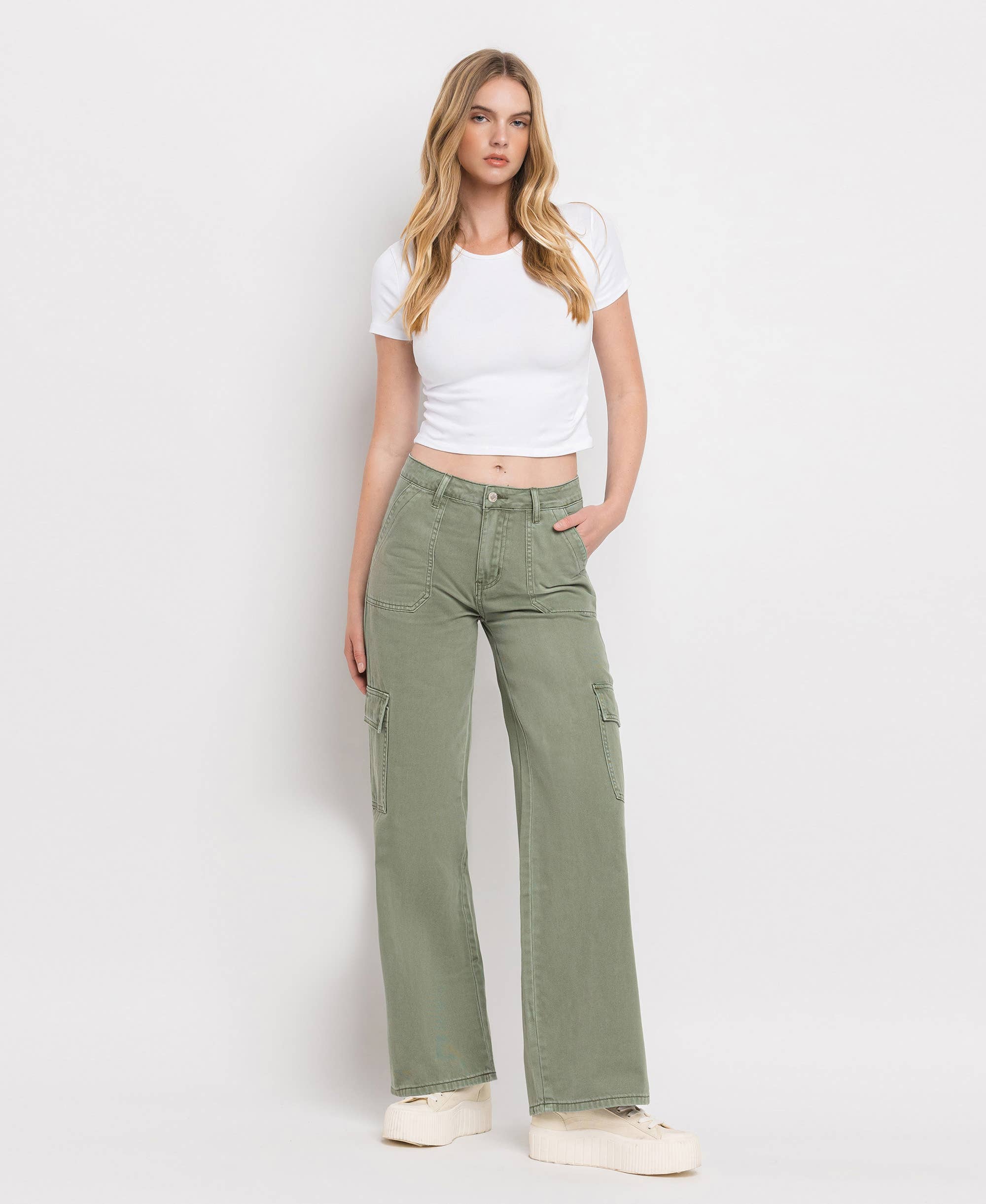 HIGH RISE UTILITY CARGO WIDE LEG JEANS