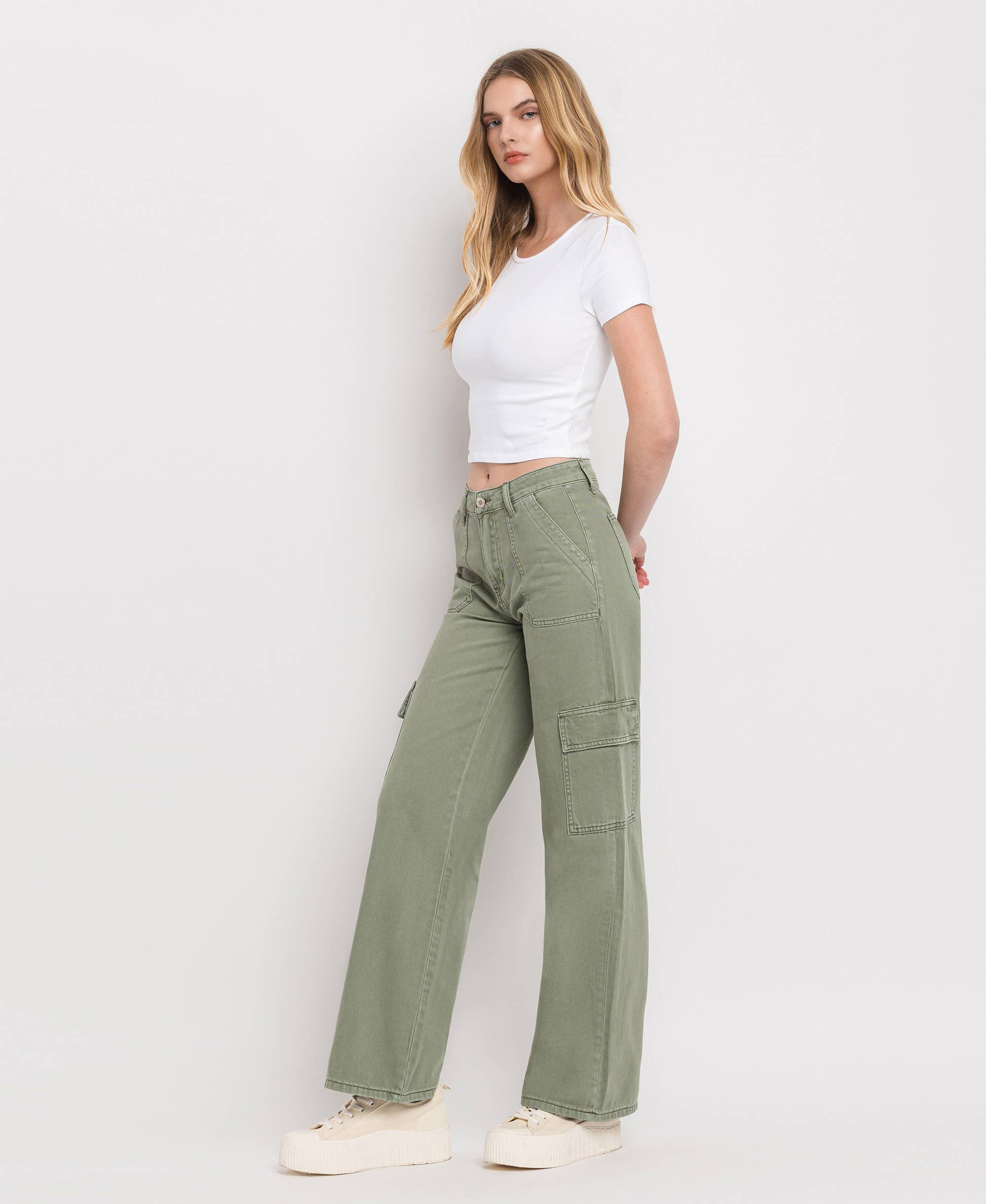 HIGH RISE UTILITY CARGO WIDE LEG JEANS