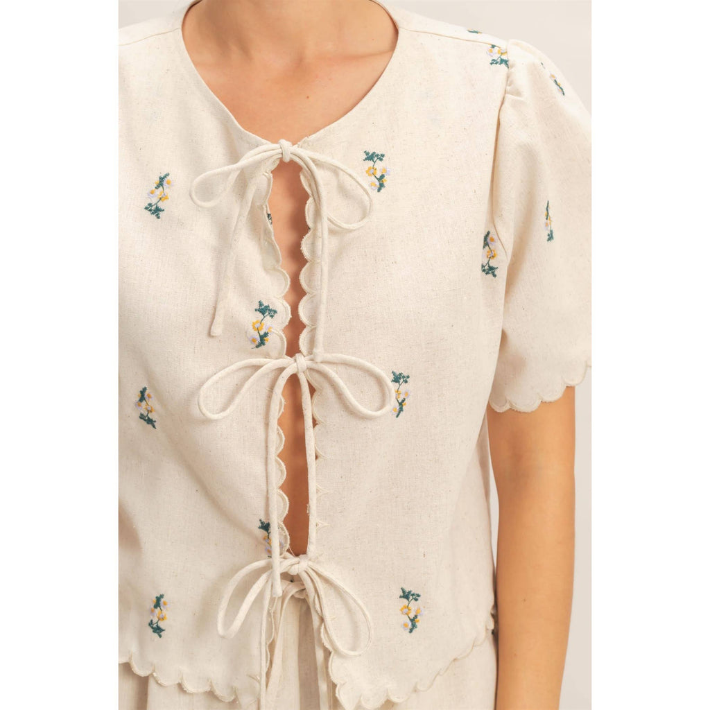 Bloom Babe Tie Front Scallop Top