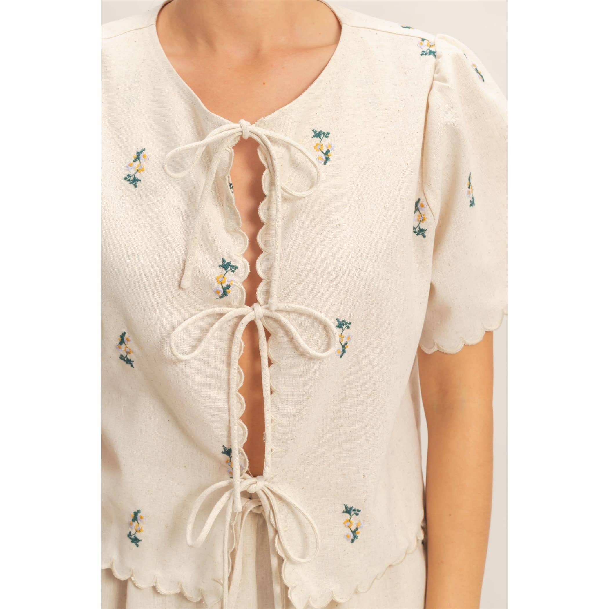 Bloom Babe Tie Front Scallop Top