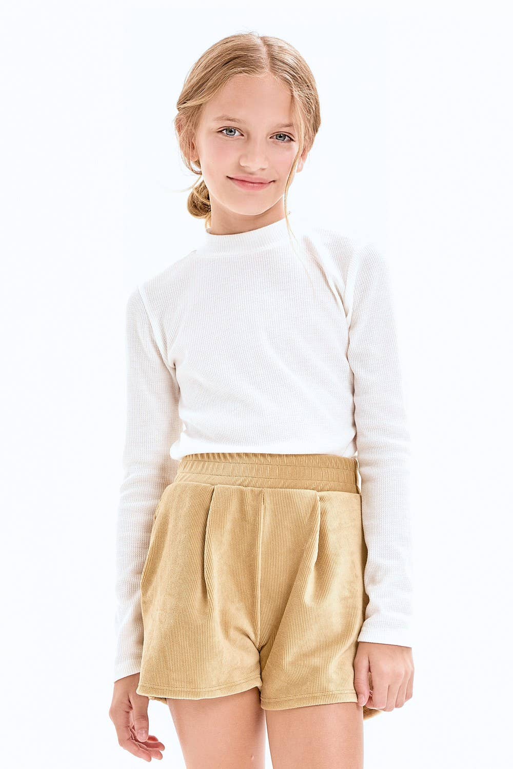 Girls Thermal Knit Mock Neck Top