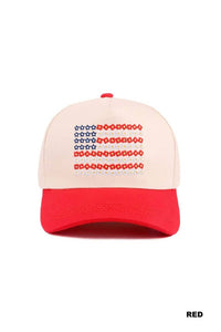 Star Floral American Flag Two Tone Cotton Hat