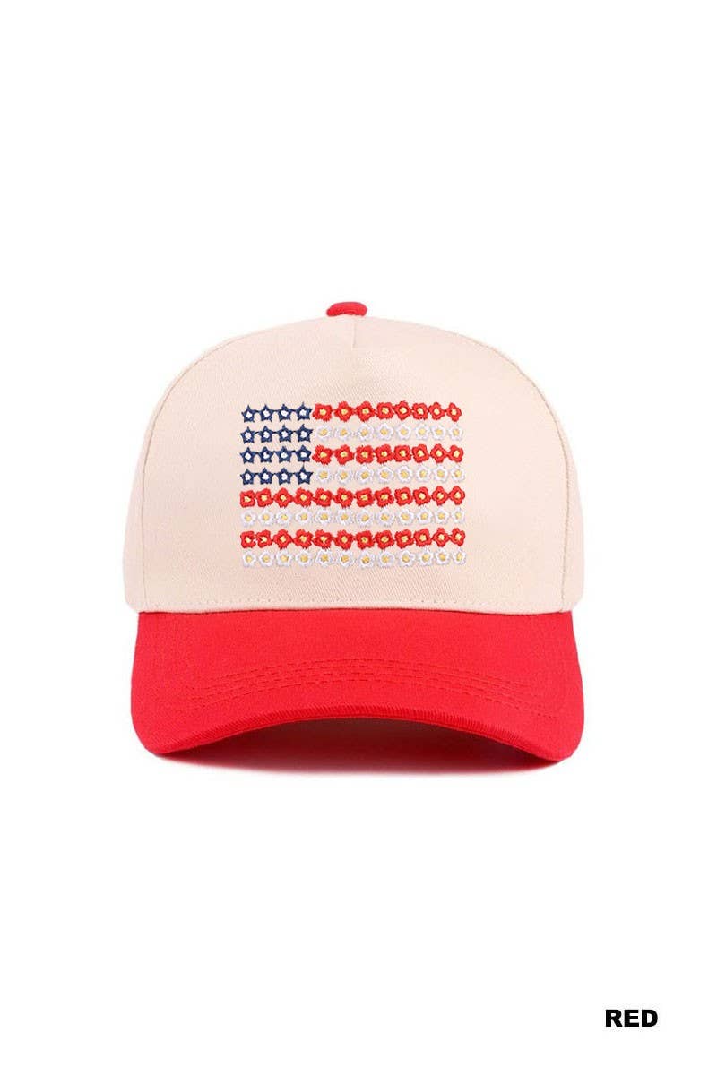 Star Floral American Flag Two Tone Cotton Hat