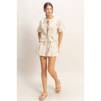 Bloom Babe Embroidered Drawstring Shorts
