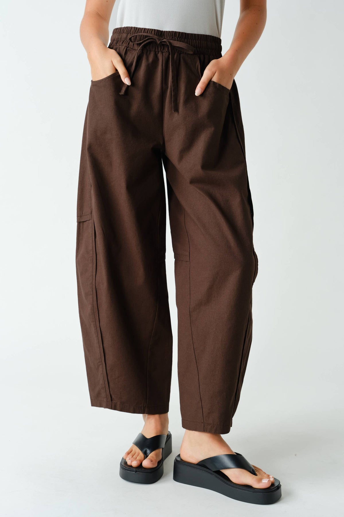 Coffee Date Barrel-Leg Utility Pants