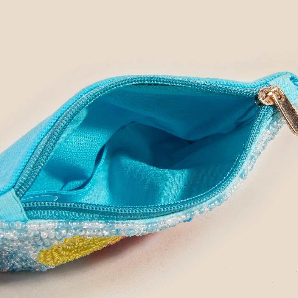 Sunbathing Pool Lady Seed Beaded Coin Purse