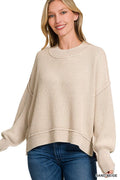 Washed Side Slit Oversized Cropped Sweater