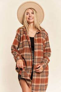 So Thankful Long Button Down Flannel Shacket
