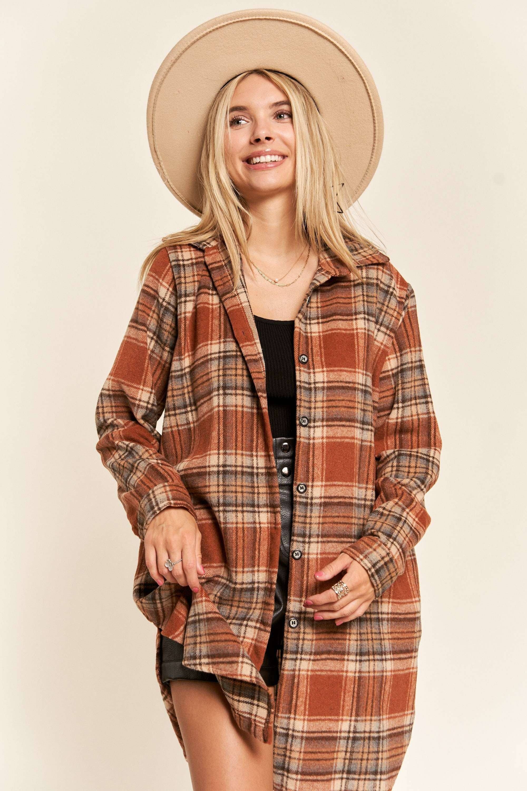 So Thankful Long Button Down Flannel Shacket