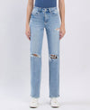 High Rise Distressed Straight Jean