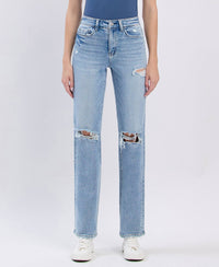 High Rise Distressed Straight Jean