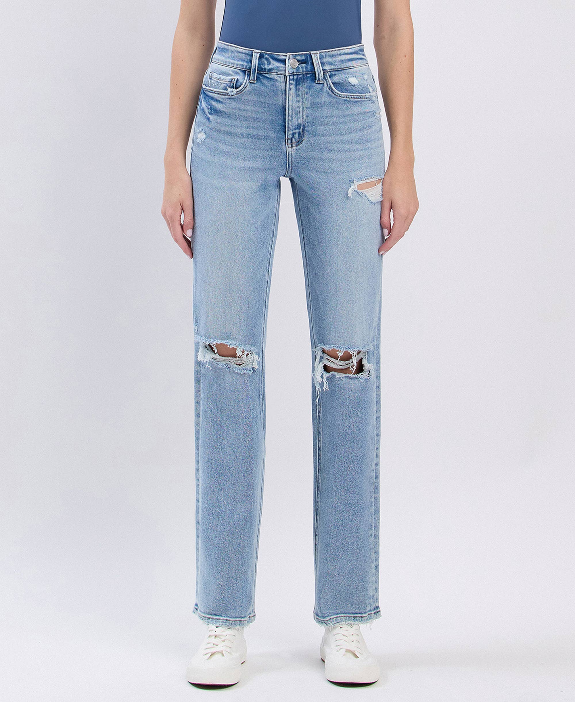 High Rise Distressed Straight Jean