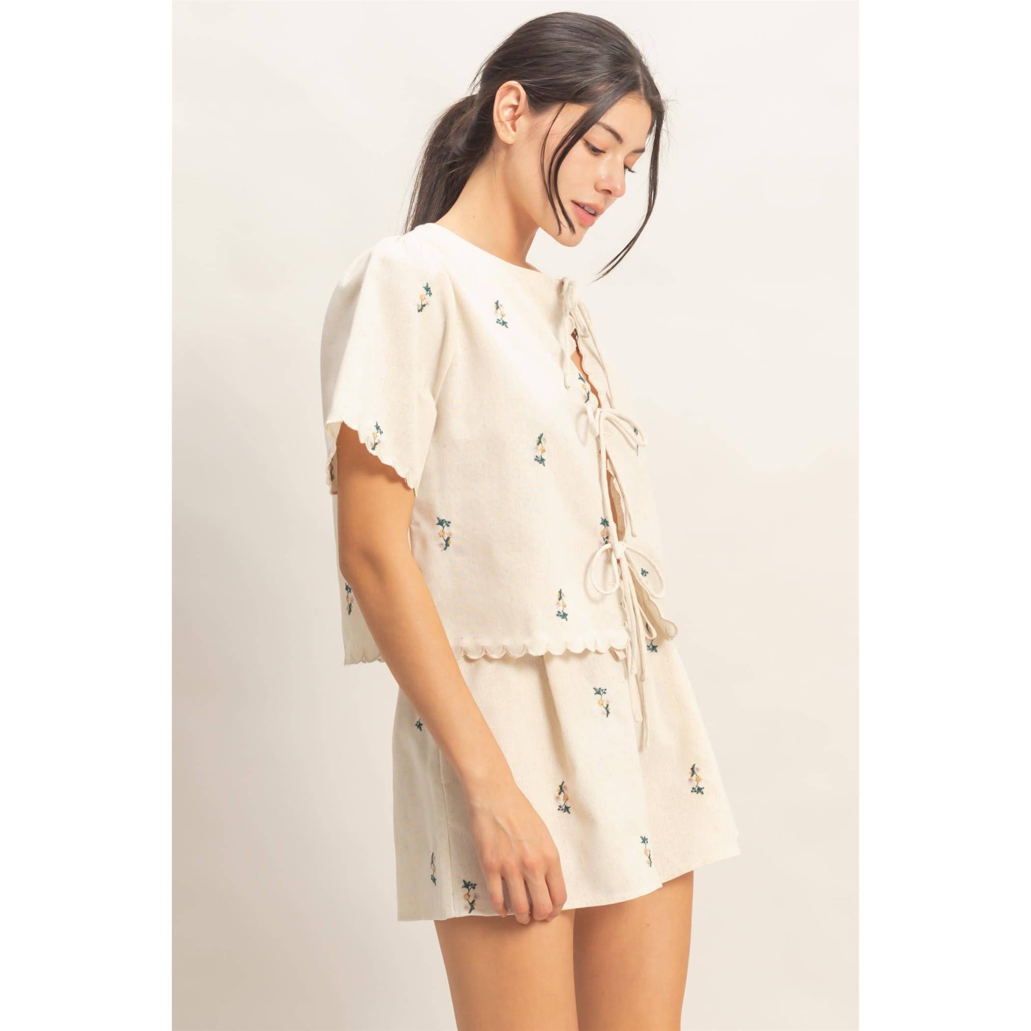 Bloom Babe Tie Front Scallop Top
