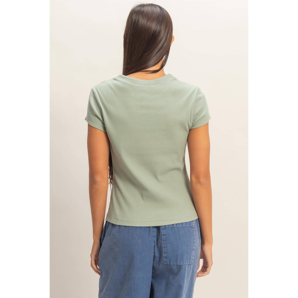 Sage Breeze Button Top
