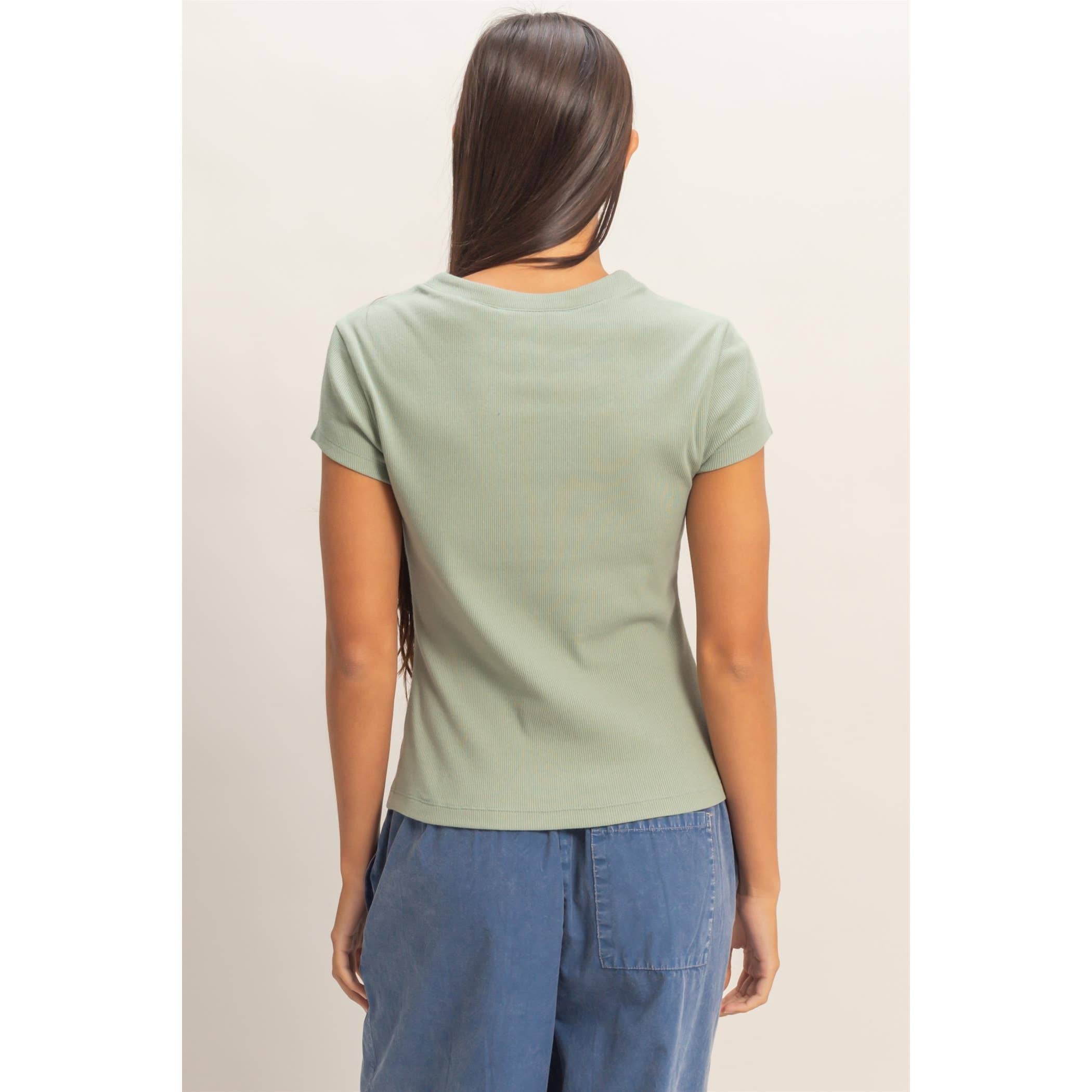 Sage Breeze Button Top