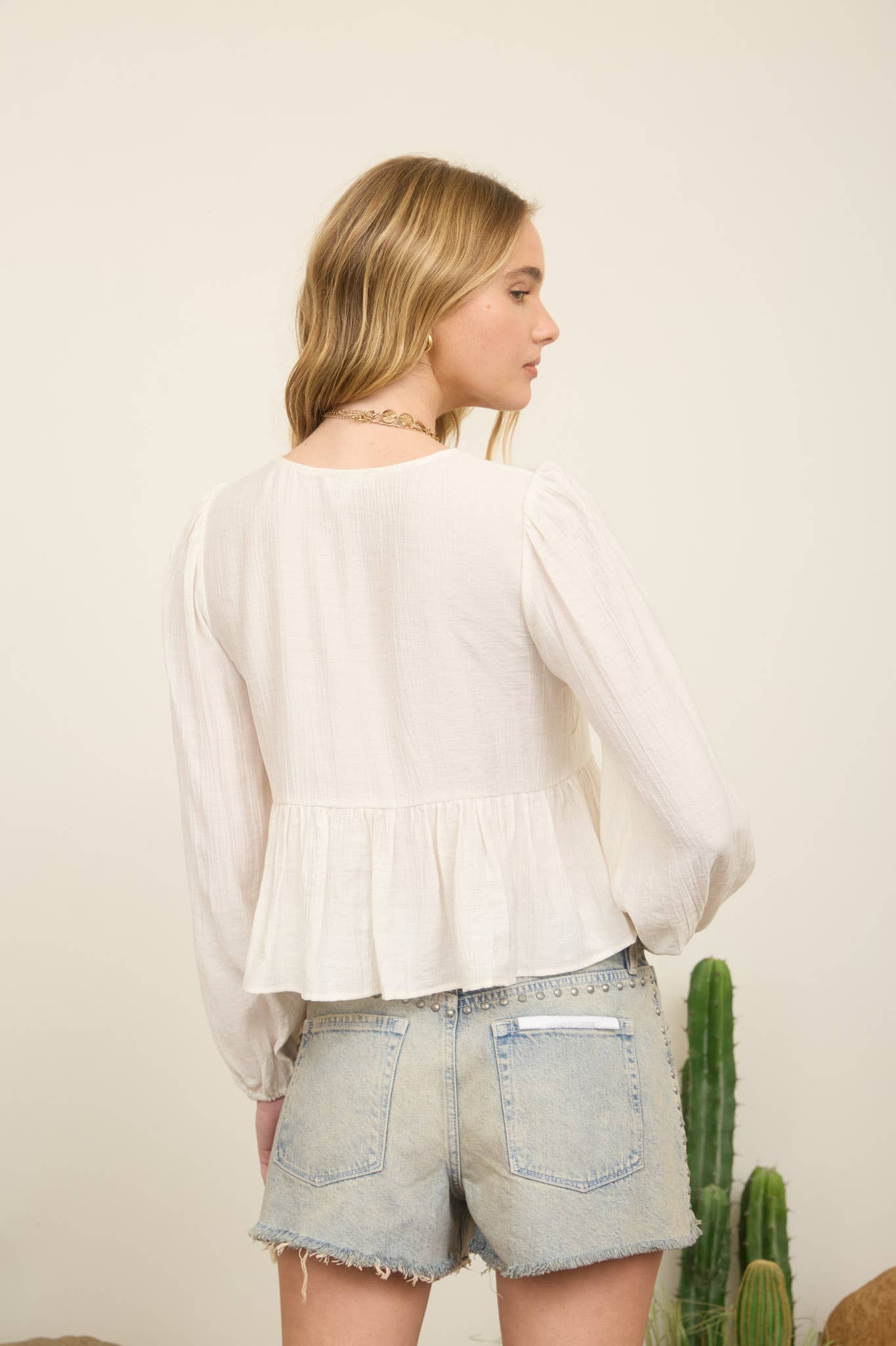 FLORAL EYELET LONG SLEEVE TOP