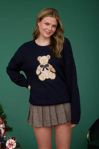 TEDDY BEAR CREW NECK KNIT PULLOVER SWEATER
