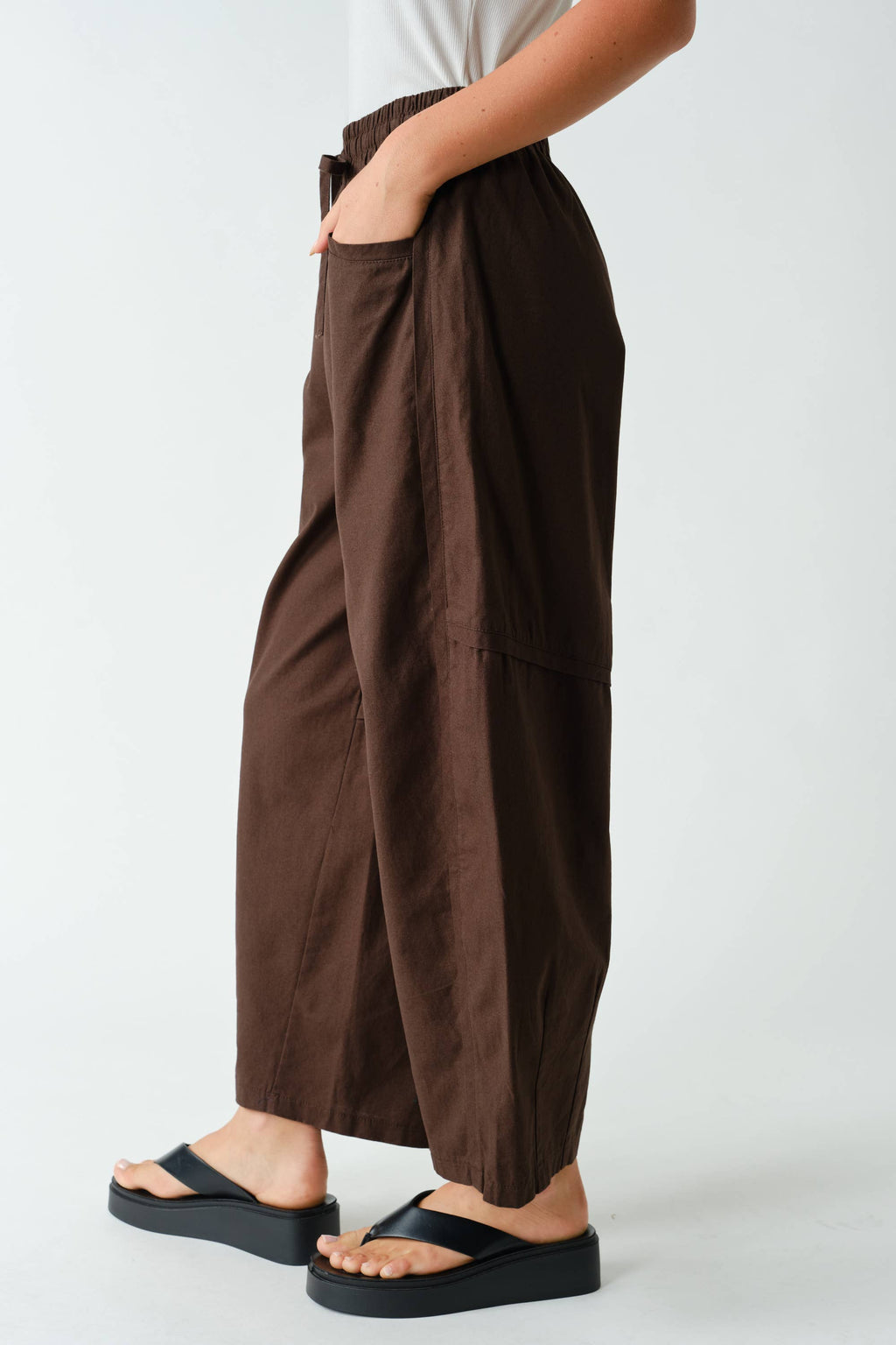 Coffee Date Barrel-Leg Utility Pants
