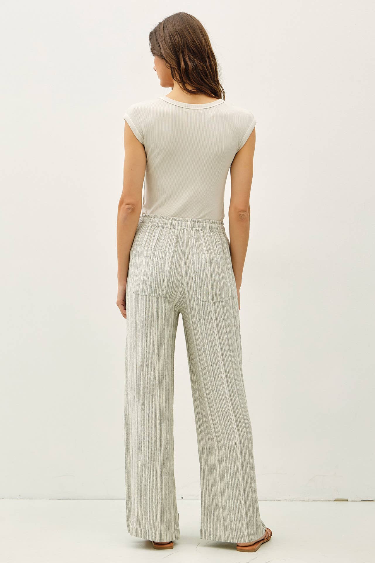 Easy Breeze Striped Linen Sage Pant