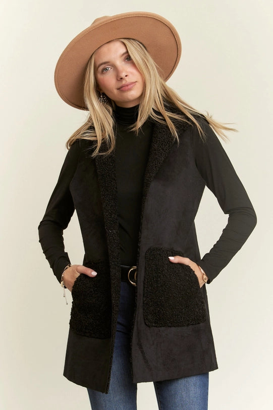 Sherpa Hooded Suede Vest
