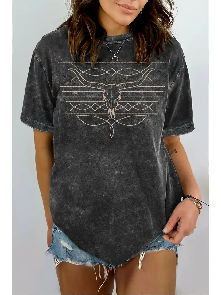 Western Horn Boot Stitch Tee
