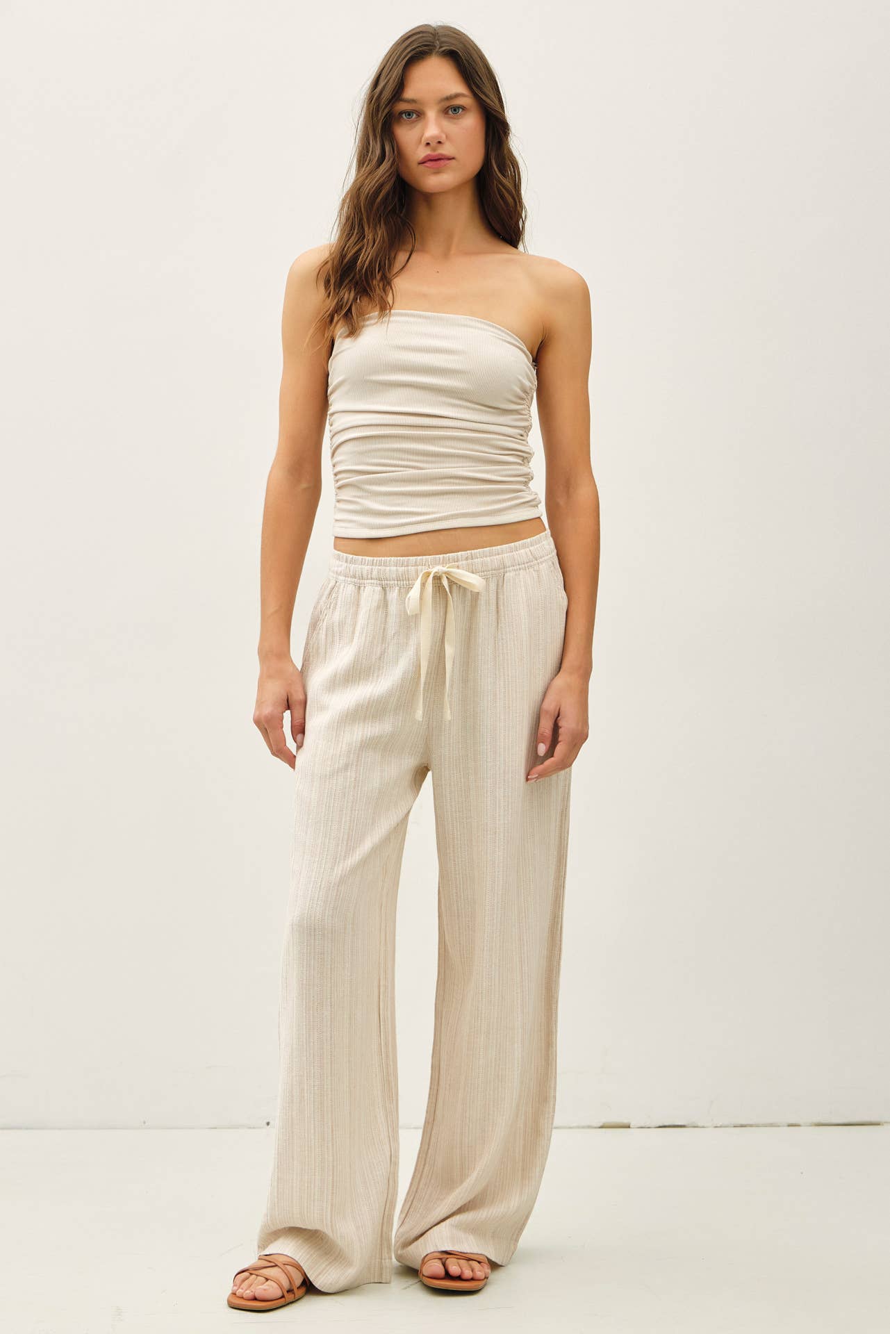 Easy Breeze Striped Linen Sage Pant