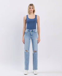 High Rise Distressed Straight Jean