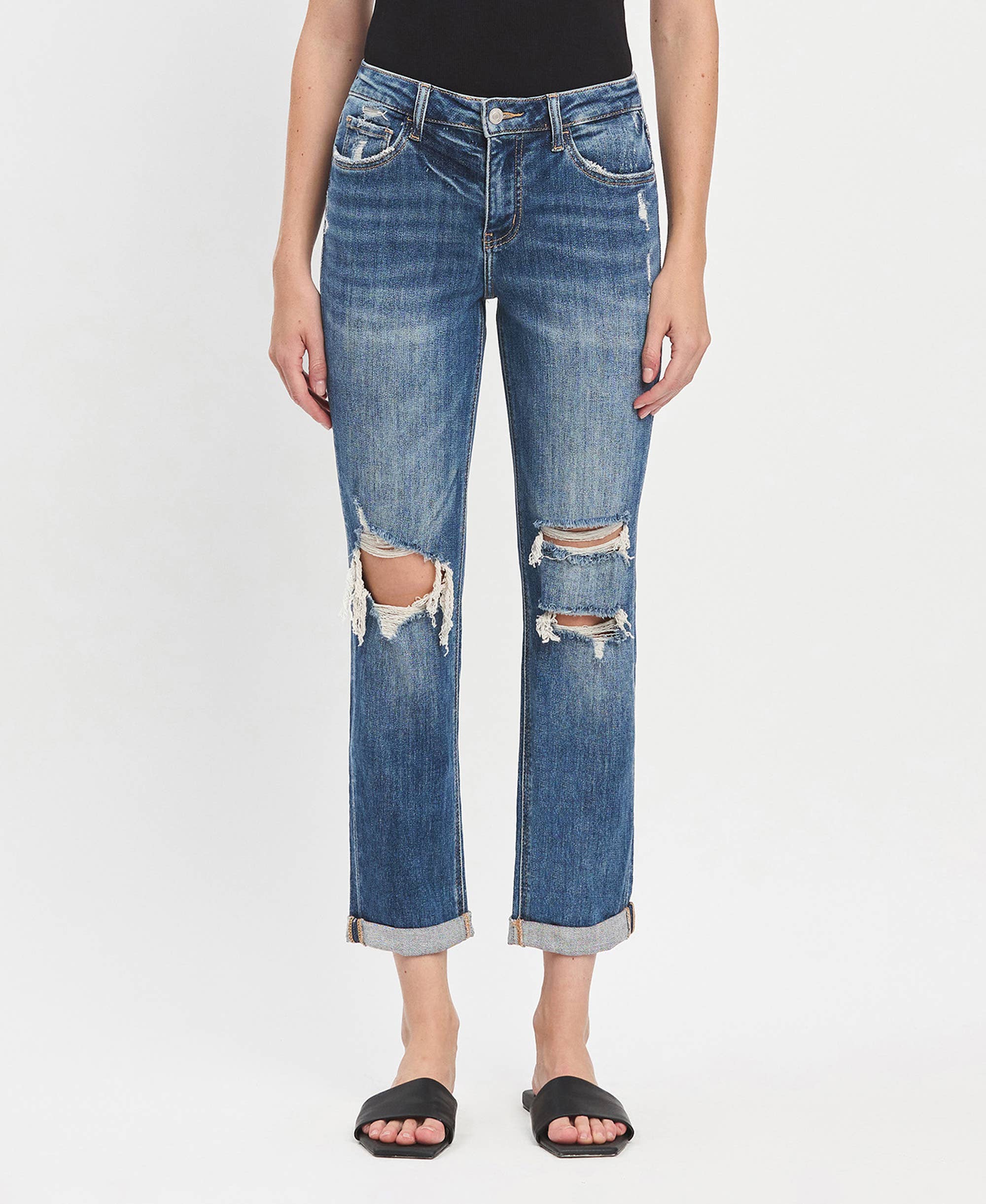 High Rise & High Standards  DOUBLE Cuffed Boyfriend Jean