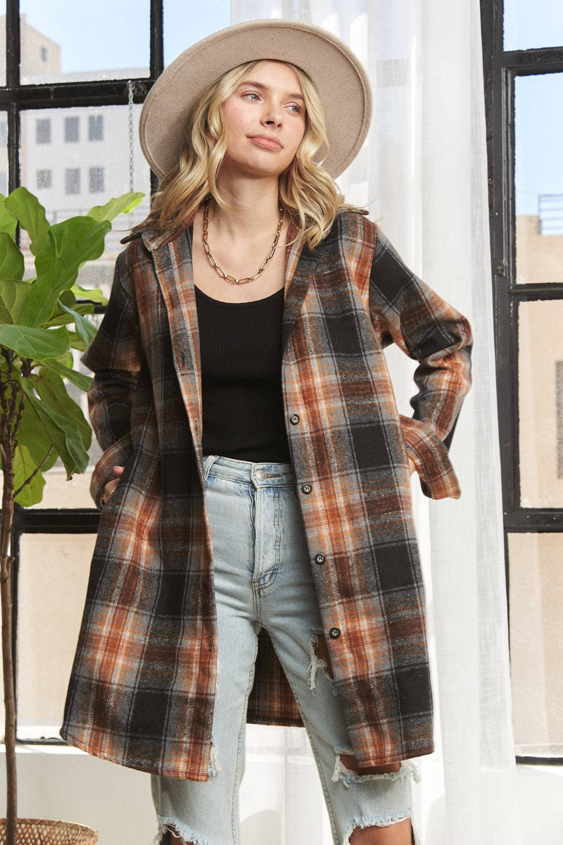 So Thankful Long Button Down Flannel Shacket