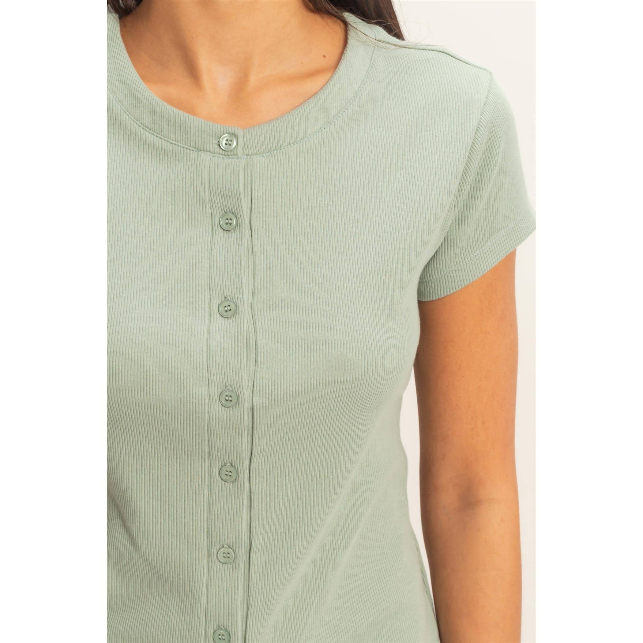 Sage Breeze Button Top