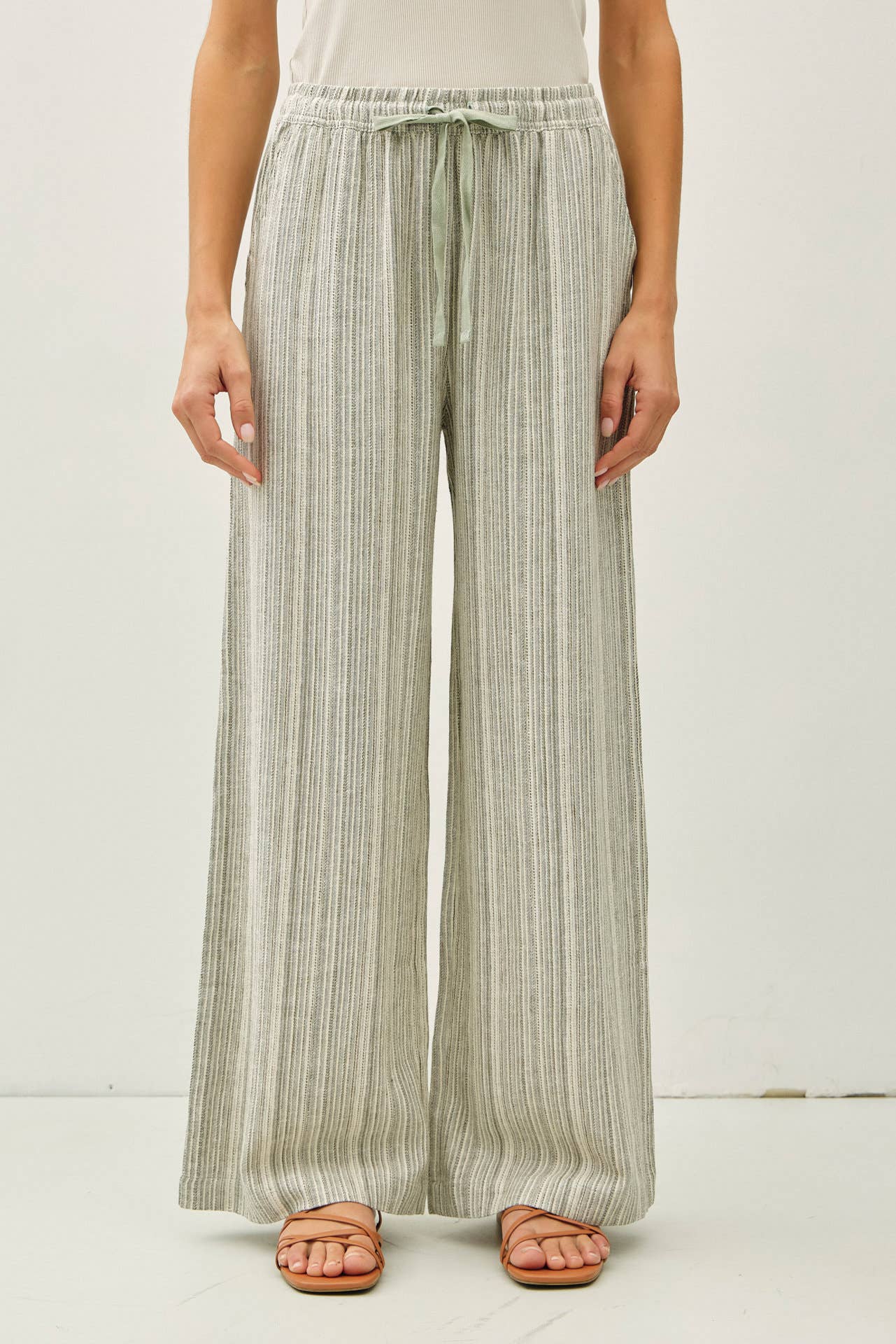 Easy Breeze Striped Linen Sage Pant
