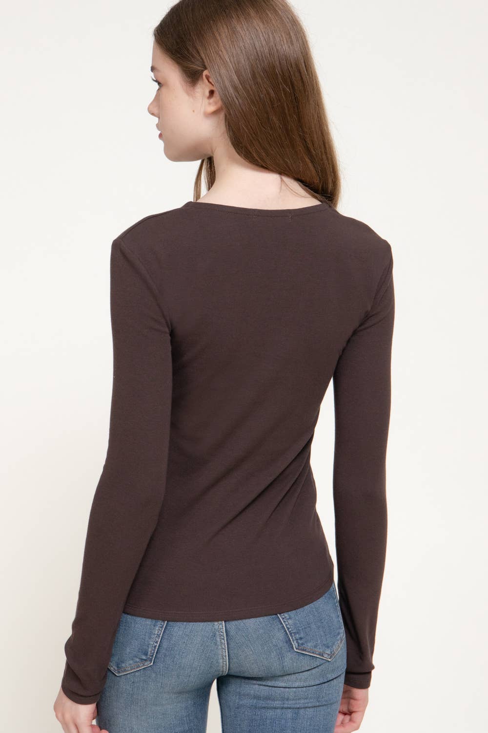 Long Sleeve Round Neck Rib Knit Top