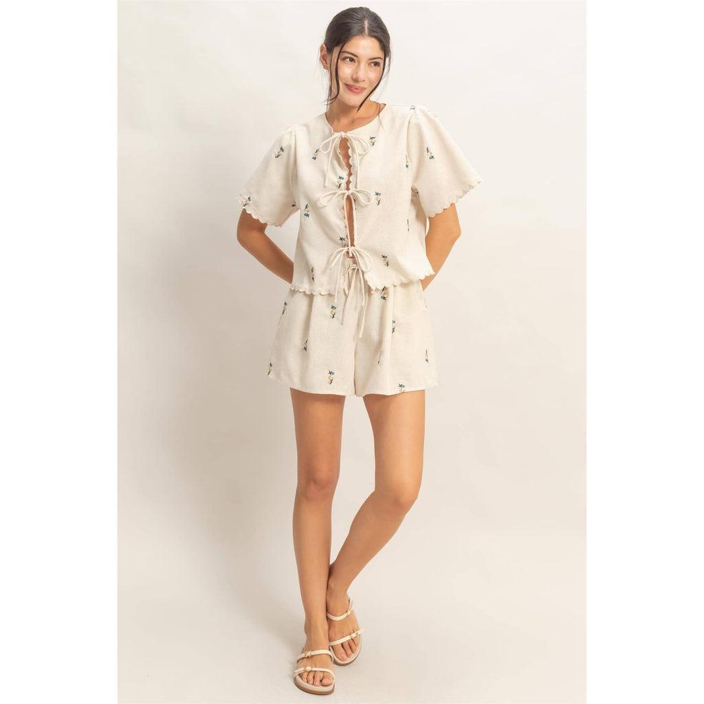 Bloom Babe Tie Front Scallop Top