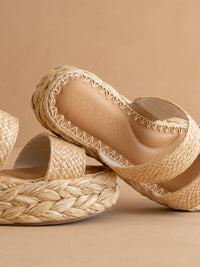 Woven Raffia Platform Slide Sandals