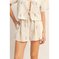 Bloom Babe Embroidered Drawstring Shorts