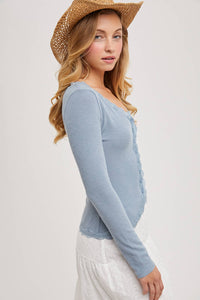 Bluebell Button Down Lace Trim Top