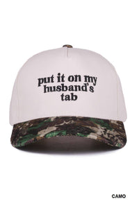Put It On My Husband's Tab Two Tone Canvas Truck Hat
