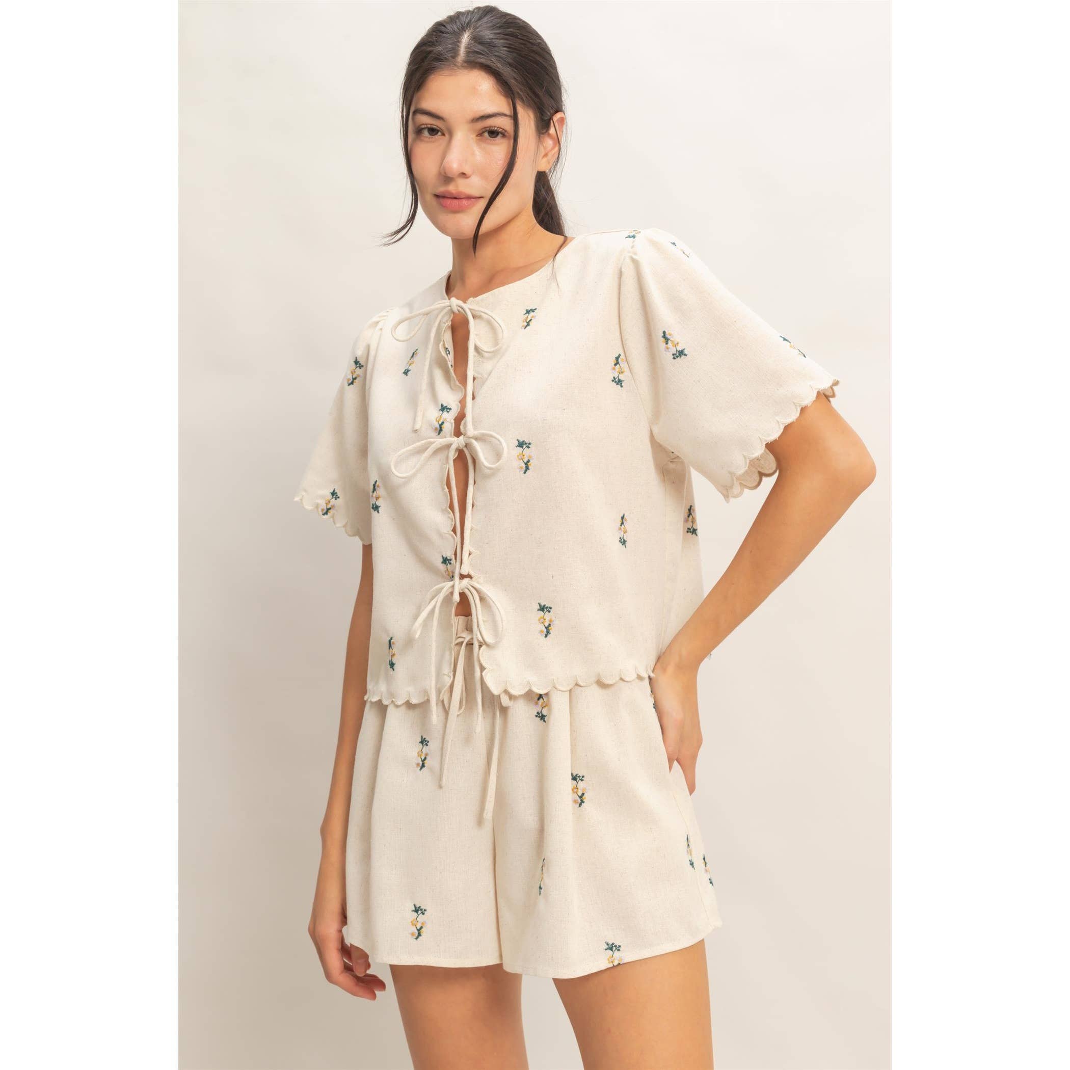 Bloom Babe Tie Front Scallop Top