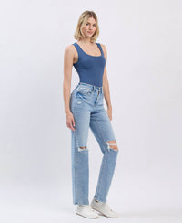 High Rise Distressed Straight Jean