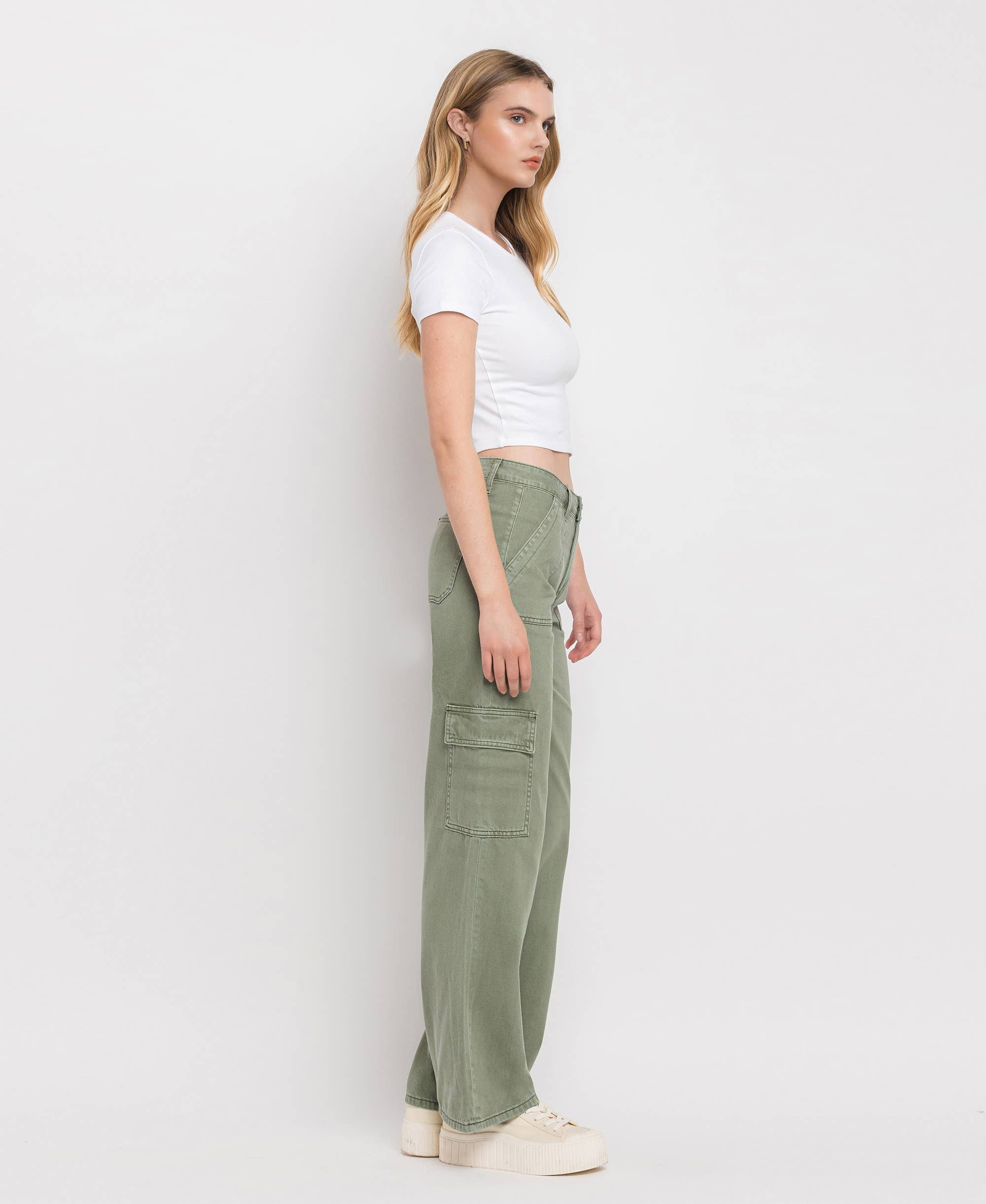 HIGH RISE UTILITY CARGO WIDE LEG JEANS