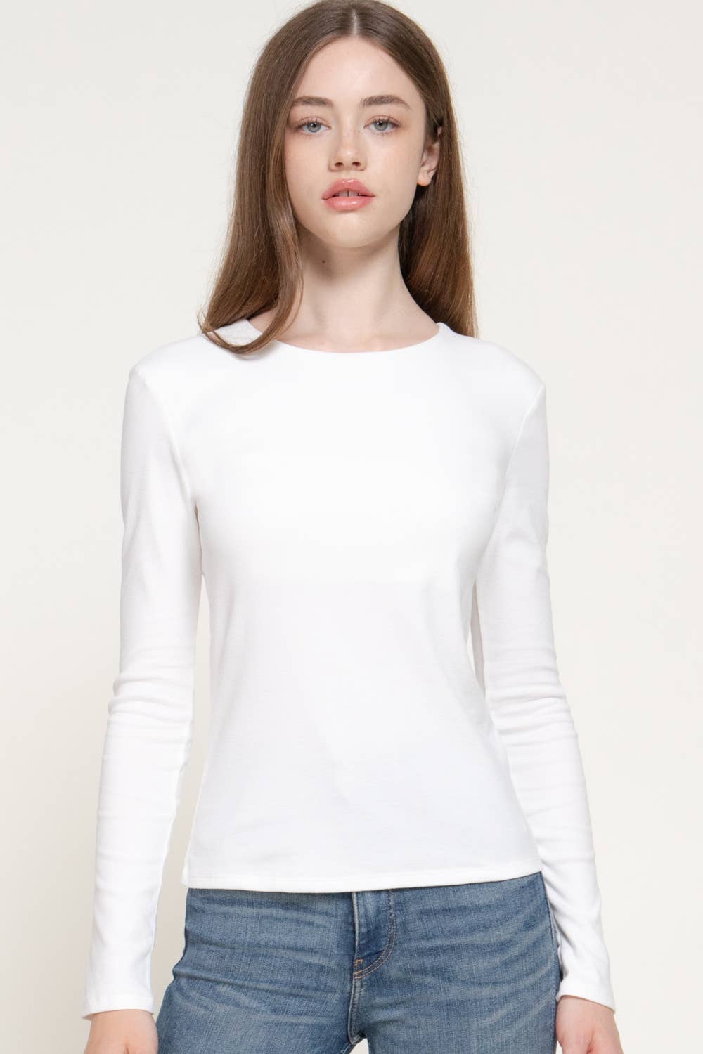 Long Sleeve Round Neck Rib Knit Top