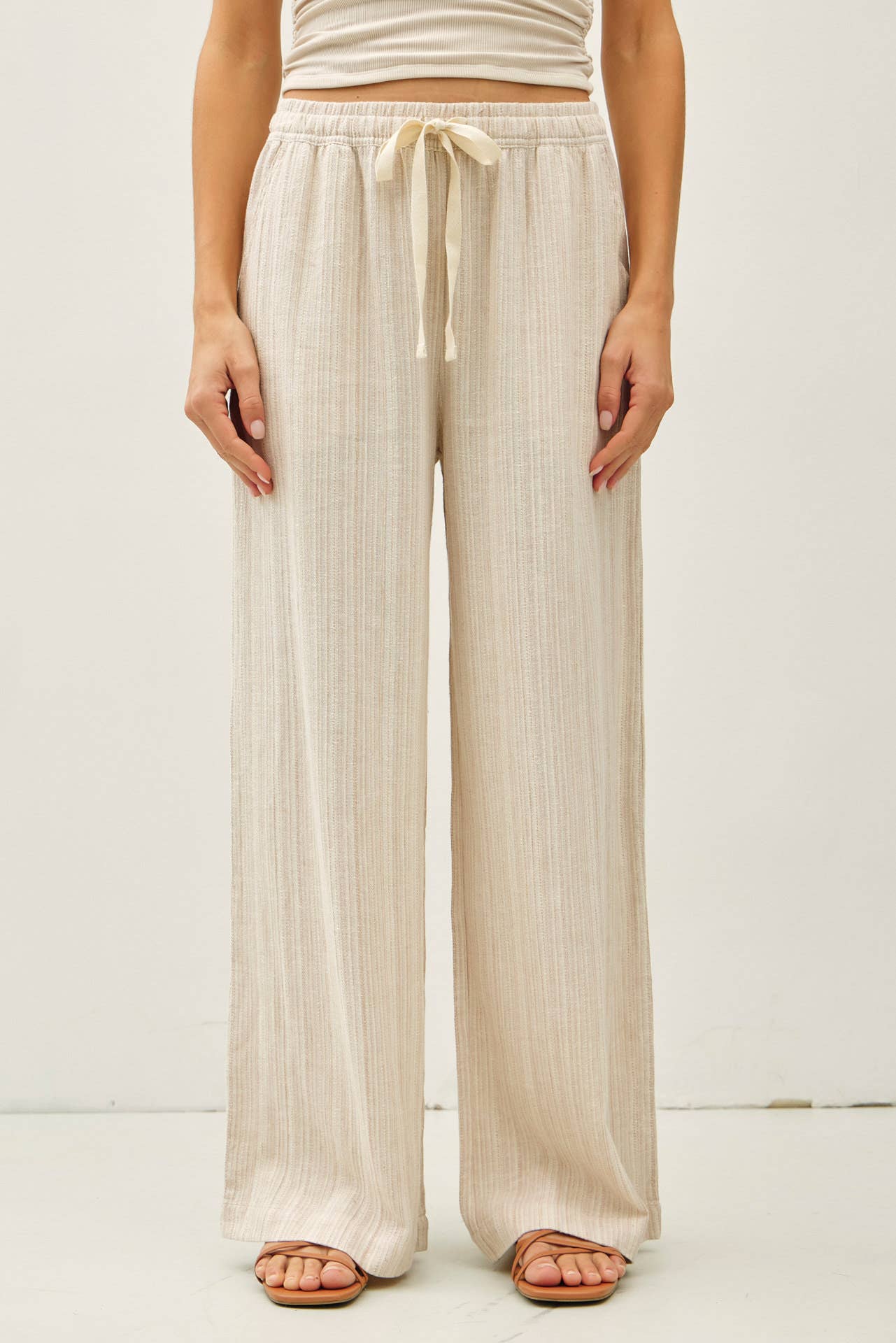 Easy Breeze Striped Linen Sage Pant