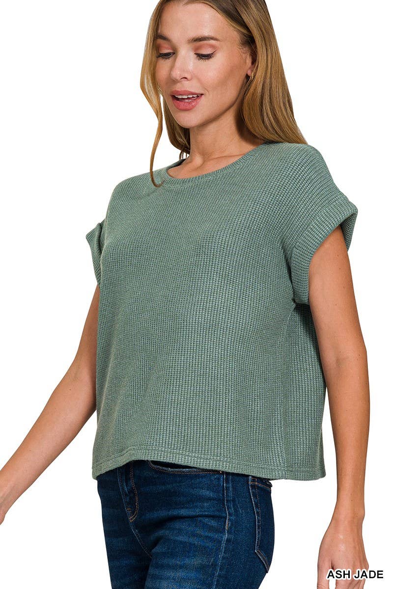 Sage Rolled Sleeve Top