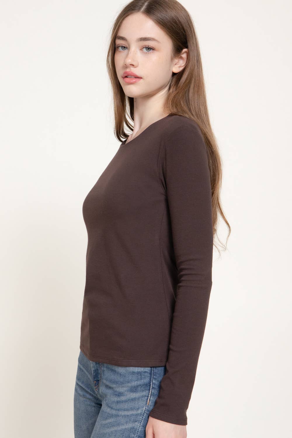 Long Sleeve Round Neck Rib Knit Top