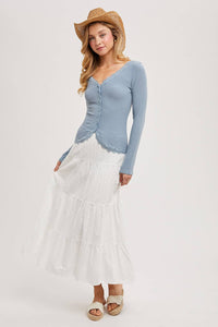 Bluebell Button Down Lace Trim Top
