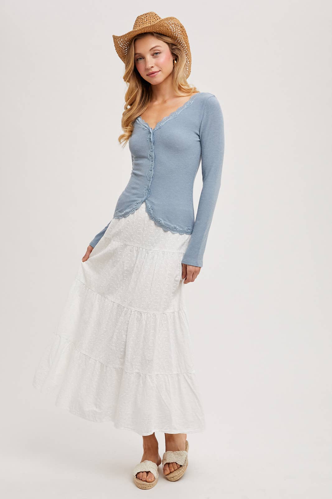 Bluebell Button Down Lace Trim Top