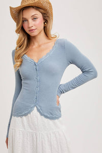 Bluebell Button Down Lace Trim Top